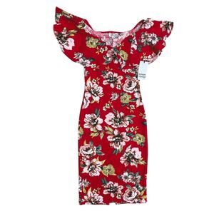 NWT Unique Vintage Size M Burgundy Red White Floral Ruffle Collar Pencil Dress